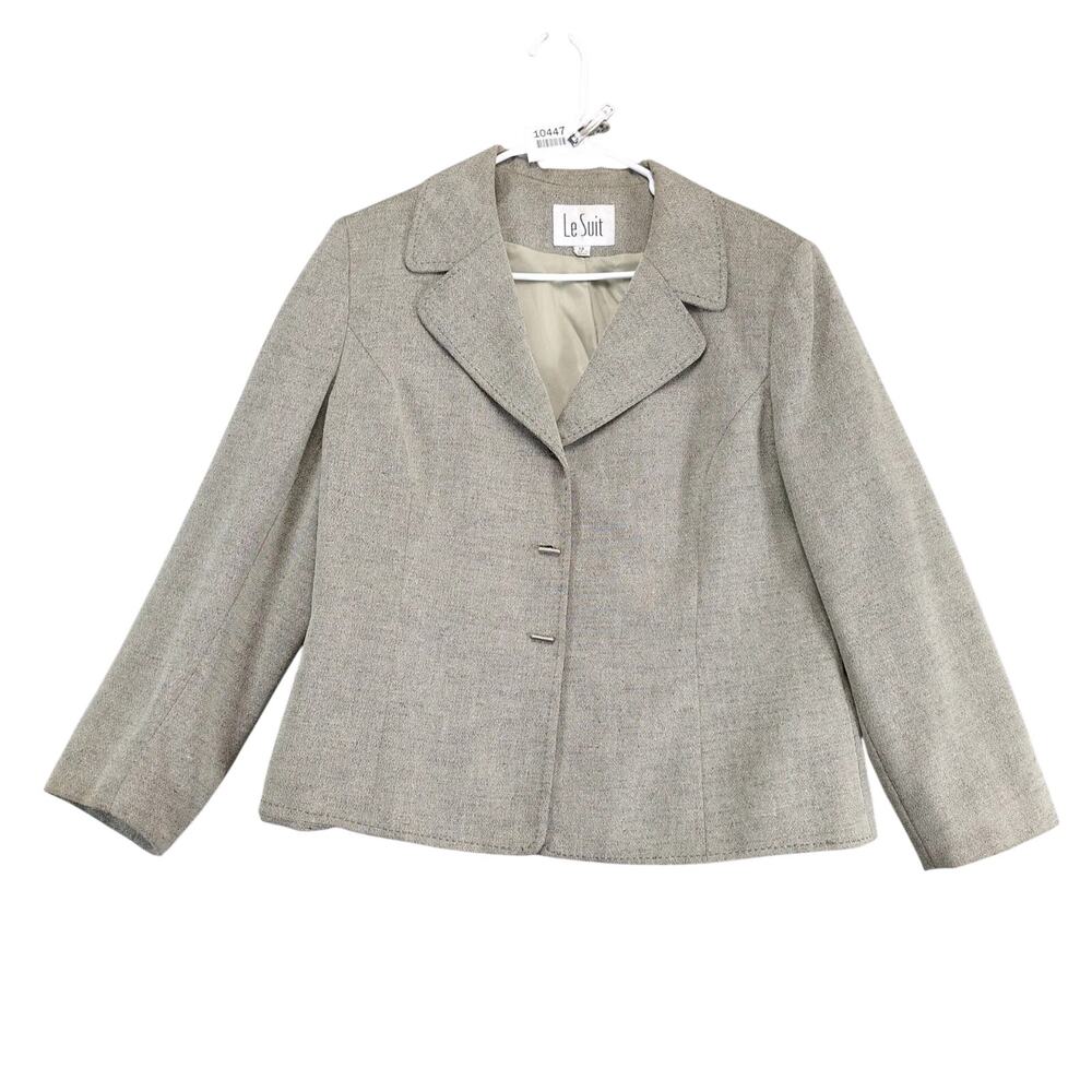 Vintage Le Suit Blazer‎ Women's 14 Beige Tweed Y2K Career Classic Toggle Button